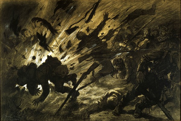 Grenade explosion at night, 1915. Creator: Scott, Georges Bertin (1873-1943).