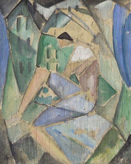 Cubist figure with houses, 1913-1914. Creator: Stenner, Hermann (1891-1914).
