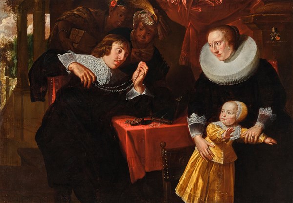 Portrait of a gentleman examining jewelry in the presence of his family, 1640. Creator: Hulsman, Johann (around 1610-vor 1652).