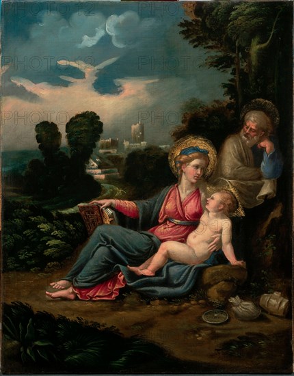 The Holy Family in a landscape, c.1534-1536. Creator: Girolamo da Carpi (Girolamo Sellari) (1501-1556).