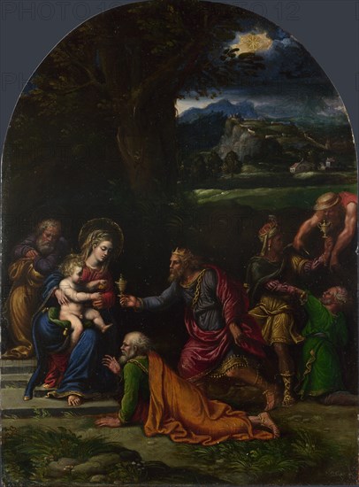 The Adoration of the Magi, Between 1543 and 1552. Creator: Girolamo da Carpi (Girolamo Sellari) (1501-1556).