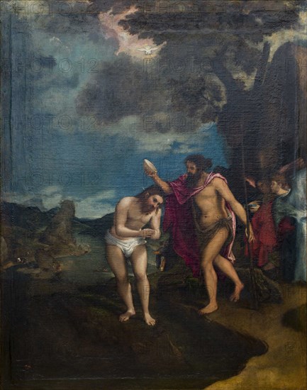 The baptism of Christ, c.1544. Creator: Lotto, Lorenzo (1480-1556).