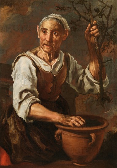 Donna che invasa un alberello (Woman planting a small tree), c.1654. Creator: Keilhau (Keil), Bernardo Eberhart, (Monsù Bernardo) (1624-1687).