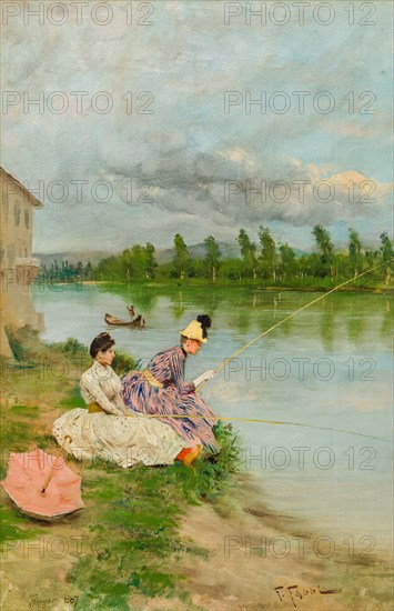 Pescatrici sull'Arno alla Casaccia di Bellariva (Fisherwomen on the Arno near the Casaccia..., 1887. Creator: Fabbi, Fabio (1861-1946).