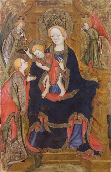 Enthroned Madonna and Child, crowning Saint Eulalia, 1425. Creator: Mates, Joan (Juan) (around 1370-1431).