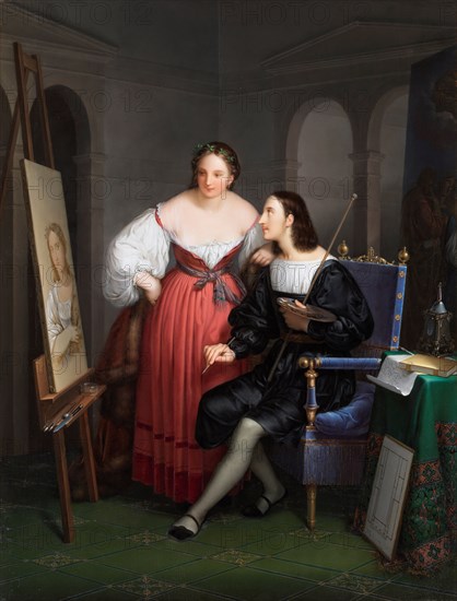 Raphael paints the portrait of Fornarina, 1834. Creator: Schiavoni, Felice (1803-1881).