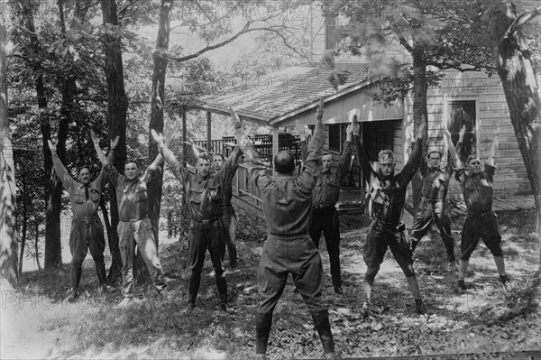 Boy Scouts, mimetic exercise, between c1915 and c1920. Creator: Bain News Service.