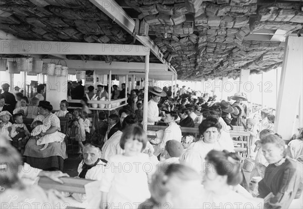 Hospital boat, mothers and children on upper deck, 1910. Creator: Bain News Service.