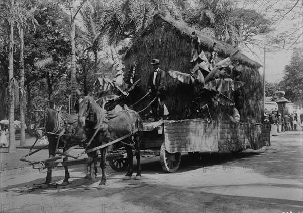 An old Hawaiian dwelling - float in Floral Parade, Honolulu, 1910. Creator: Bain News Service.