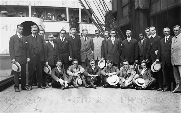 Departure Yale - Harvard Athletes, 1911. Creator: Bain News Service.