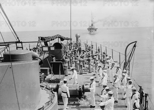 Morning drill - USS Seattle, between c1910 and c1915. Creator: Bain News Service.