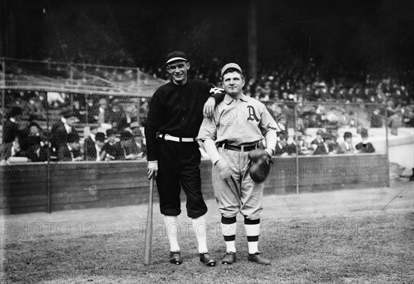 Rube Marquard, New York, NL & Paddy Livingston, Philadelphia, AL at World Series (baseball), 1911. Creator: Bain News Service.