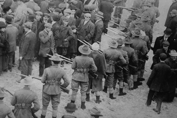 Holding strikers in check, Lawrence, Massachusetts, 1912. Creator: Bain News Service.