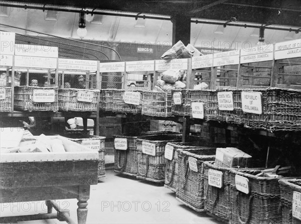 British Parcels Post-sorting parcels for foreign mail, between c1910 and c1915. Creator: Bain News Service.