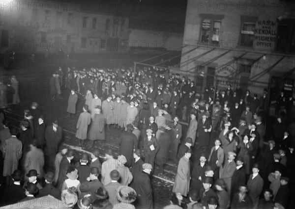 Crowd awaiting Titanic survivors, 1912. Creator: Bain News Service.