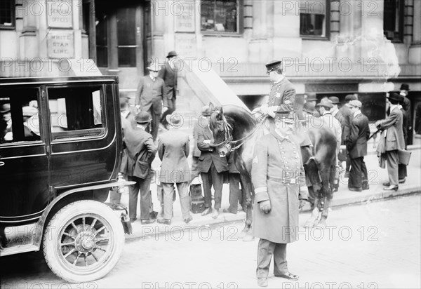 At White Star office after Titanic disaster, 1912. Creator: Bain News Service.