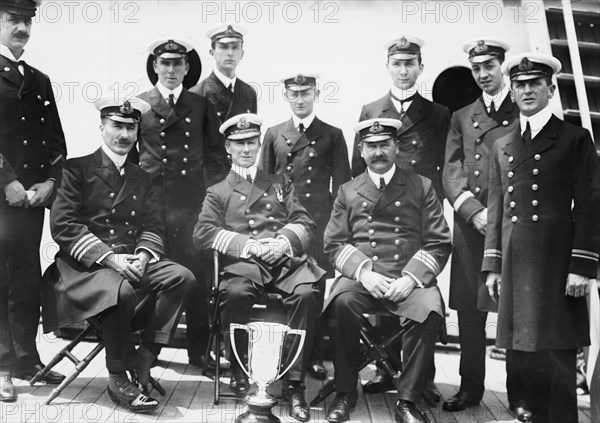 Captain Rostron & under officers of Carpathia [ship], 1912. Creator: Bain News Service.