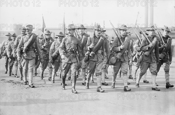 47th Rgt. Brooklyn - going to war games, between c1910 and c1915. Creator: Bain News Service.