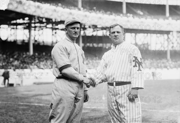 Harry Wolverton, New York AL, at left and John McGraw, New York NL, at right at the Polo...,1912. Creator: Bain News Service.