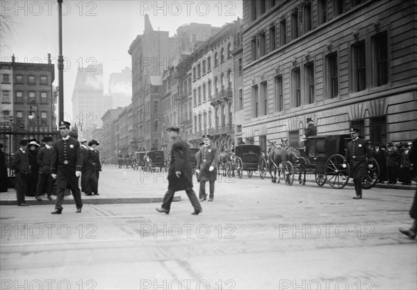 Morgan funeral - police guard Stuyvesant Sq., 1913. Creator: Bain News Service.