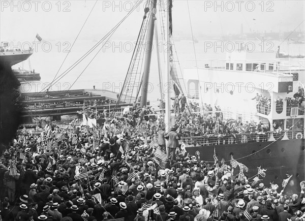 Departure of FINLAND with Olympic candidates, 1912. Creator: Bain News Service.