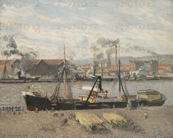 Port Of Rouen, Unloading Wood, 1898. Creator: Camille Pissarro.