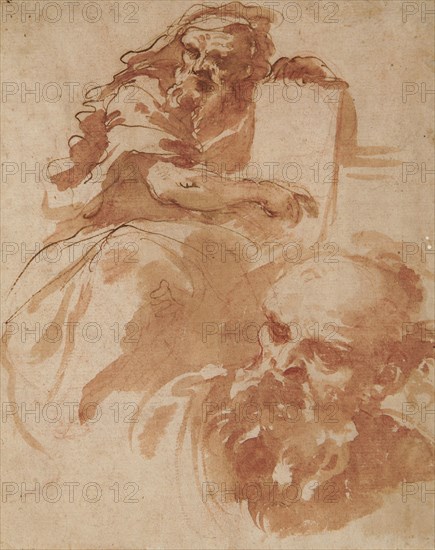 Recto: Seated Prophet, c1677-78. Creator: Domenico Maria Canuti.
