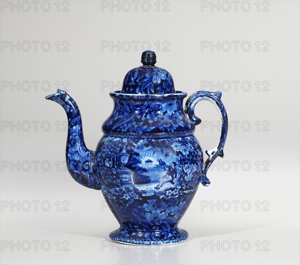 Coffeepot: Lafayette At Franklin's Tomb, 1825-1840. Creator: Enoch Wood & Sons.