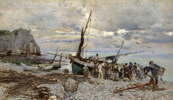 Return Of The Fishing Boats, Étretat, 1879. Creator: Giovanni Boldini.