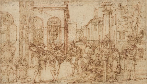 Street With Tradesmen, late 16th-early 17th century.. Creator: Giovanni Maria Tamburini.