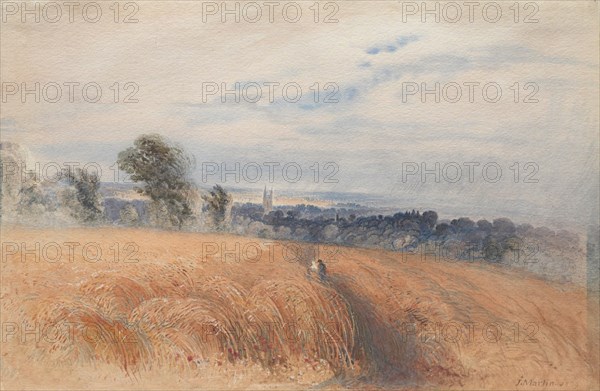 Two Figures Crossing A Wheatfield, 1839. Creator: John Martin.