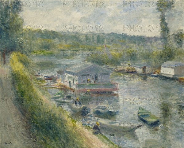 Wash-House Boat At Bas-Meudon, c1874. Creator: Pierre-Auguste Renoir.