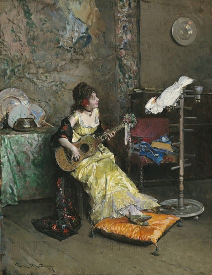 Woman With A Parrot, c1872. Creator: Raimundo de Madrazo y Garreta.