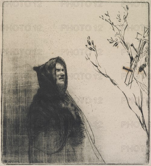 A monk praying, St. Francis, c.1877. Creator: Francis Seymour Haden.