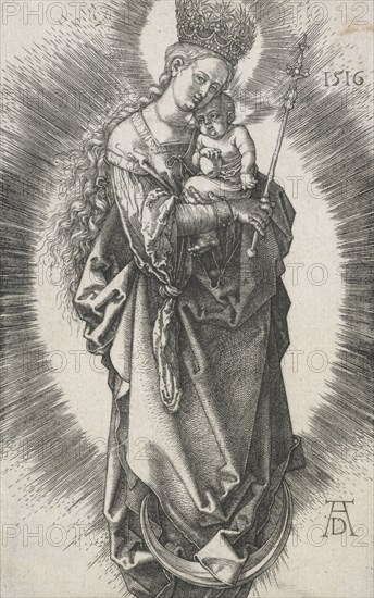 The Virgin on the crescent with a sceptre and a starry crown, 1516. Creator: Albrecht Durer.