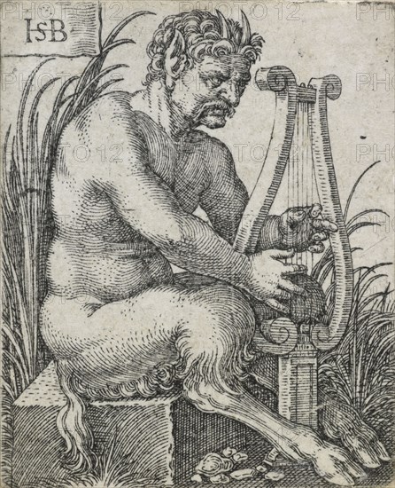 Satyr playing lyre, 1531-1550. Creator: Sebald Beham.