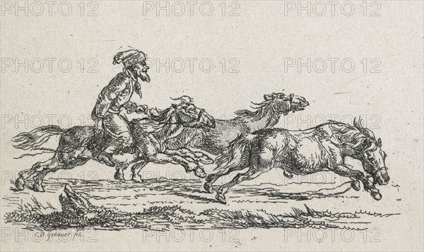No title - (Rider chasing two horses), 1792-1831. Creator: Christian David Gebauer.