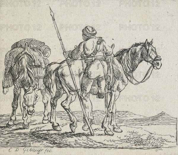 No title - (Lancer mounting horse), 1792-1831. Creator: Christian David Gebauer.