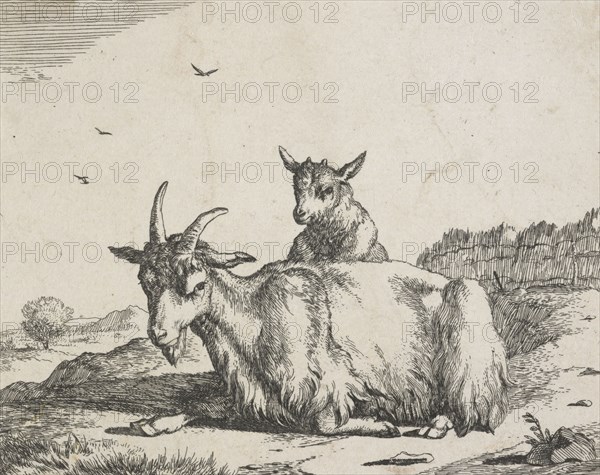 Goats: Plate 6: Nanny goat and kid, Mid 17th century. Creator: Marcus de Bye.