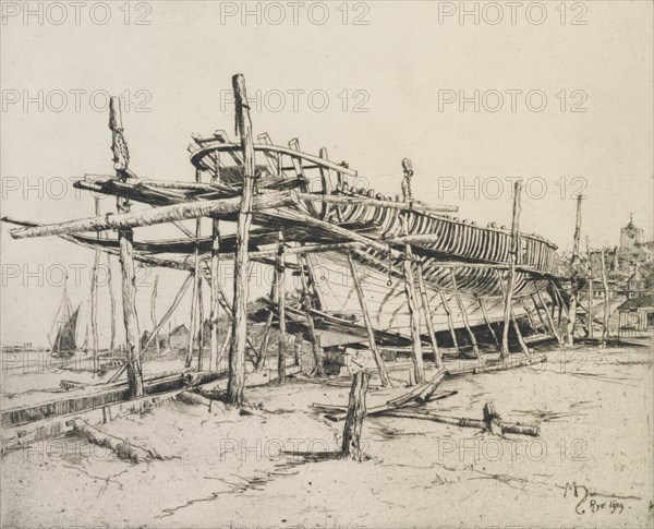 High noon in the boatyard, Rye, 1909. Creator: Martin Hardie.