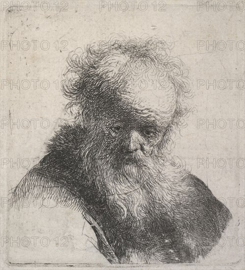 Bust of an old man with flowing beard and white sleeve, c.1630. Creator: Rembrandt Harmensz van Rijn.