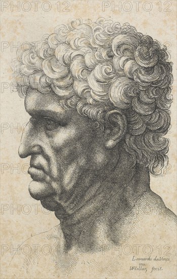 Caricatures and deformities after Leonardo. The old man with curly hair, c.1645. Creator: Wenceslaus Hollar.