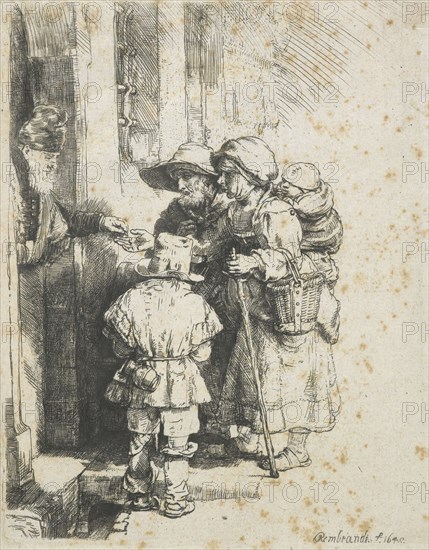 A blind hurdy-gurdy player and family receiving alms, 1648. Creator: Rembrandt Harmensz van Rijn.