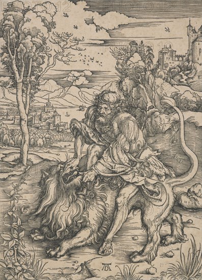 Samson fighting with the lion, 1496-1497. Creator: Albrecht Durer.