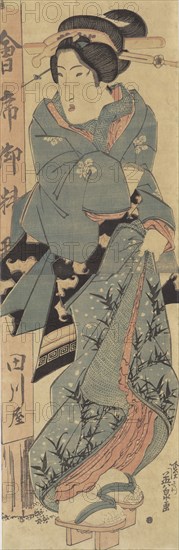 Woman in front of the Tagawaya Teahouse, 1815-1842. Creator: Ikeda Eisen.