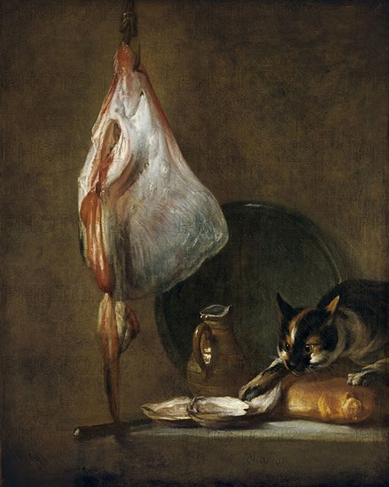 Still-Life With Cat and Rayfish, 1728. Creator: Jean-Simeon Chardin.