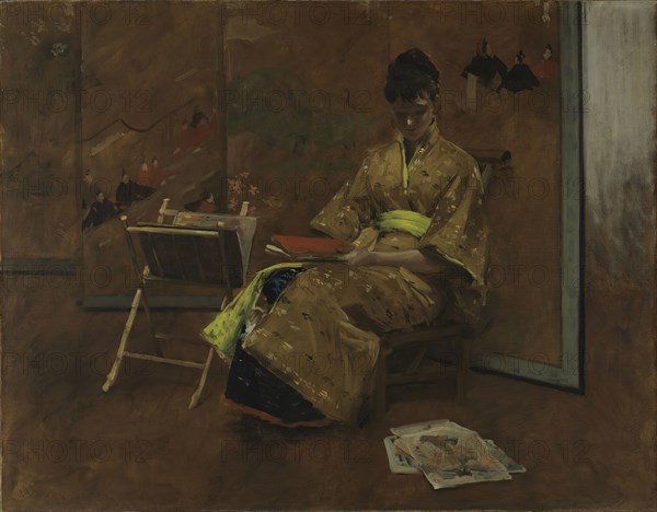 A Girl in Japanese Gown. The Kimono, 1887. Creator: William Merritt Chase.