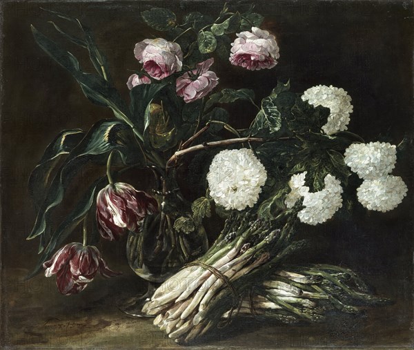 Vase of Flowers and Two Bunches of Asparagus, 1650. Creator: Jan Fyt.