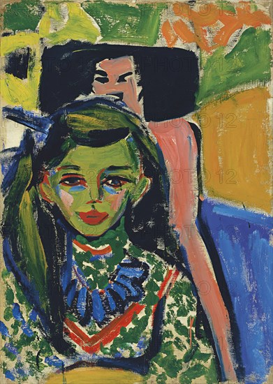 Fränzi in front of Carved Chair, 1910. Creator: Ernst Kirchner.