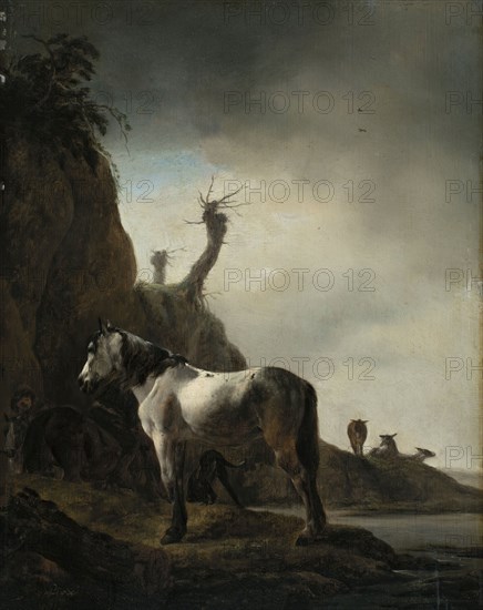 White Horse on a River Bank, unknown date. Creator: Philip Wouverman.